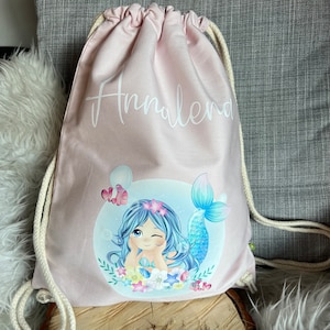 Turnbeutel personalisiert mit Namen Meerjungfrau Wechselwäsche Schule Kindergarten Urlaub Beutel Geschenk Geburtstag