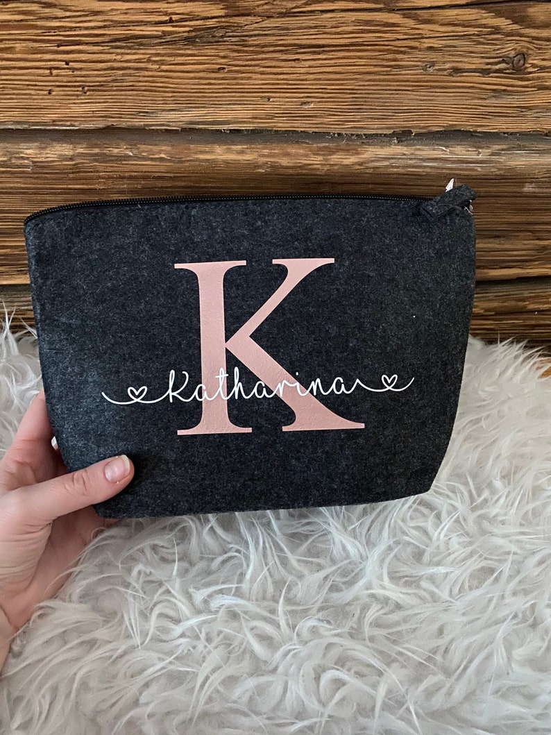 Toiletry bag bag personalized felt gift Christmas birthday accessories women souvenir small gray cosmetic bag image 1