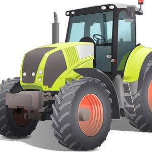 Op de afbeelding: Een groene en zwarte tractor met een grote cabine en grote banden. De tractor heeft een zwarte uitlaatpijp en een rood lampje bovenop.