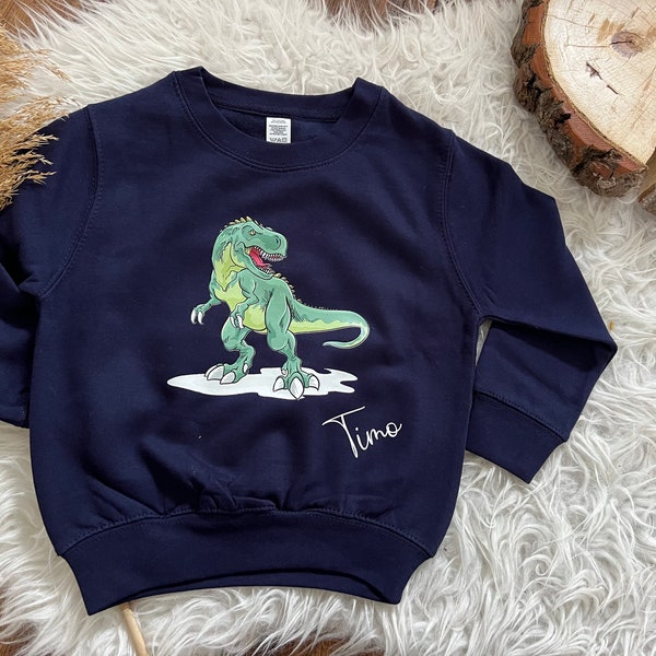 Pullover Dino personalisiert Pulli Sweatshirt Waldtiere Geschenk Geburtstag Weihnachten mit Name Tiere Junge Dinosaurier 1011