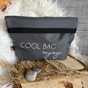 Cool Bag Kühltasche klein Lunchbag Geschenk Geburtstag Accessoires bedruckt grau mit Verschluss Einschulung Sommer Urlaub Strand Bild 5