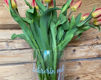 Vase Glas Lehrerin personalisiert Geschenk Abschied Accessoires übertopf Blumen Kleinigkeit vintage Frühling Geburtstag deko