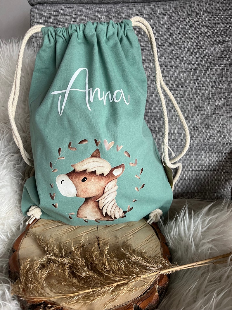 Gym bag personalized with name horse pony floral flowers change of clothes school kindergarten holiday bag gift birthday gym bag image 1