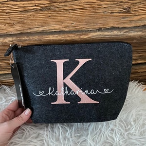 Toiletry bag bag personalized felt gift Christmas birthday accessories women souvenir small gray cosmetic bag image 2