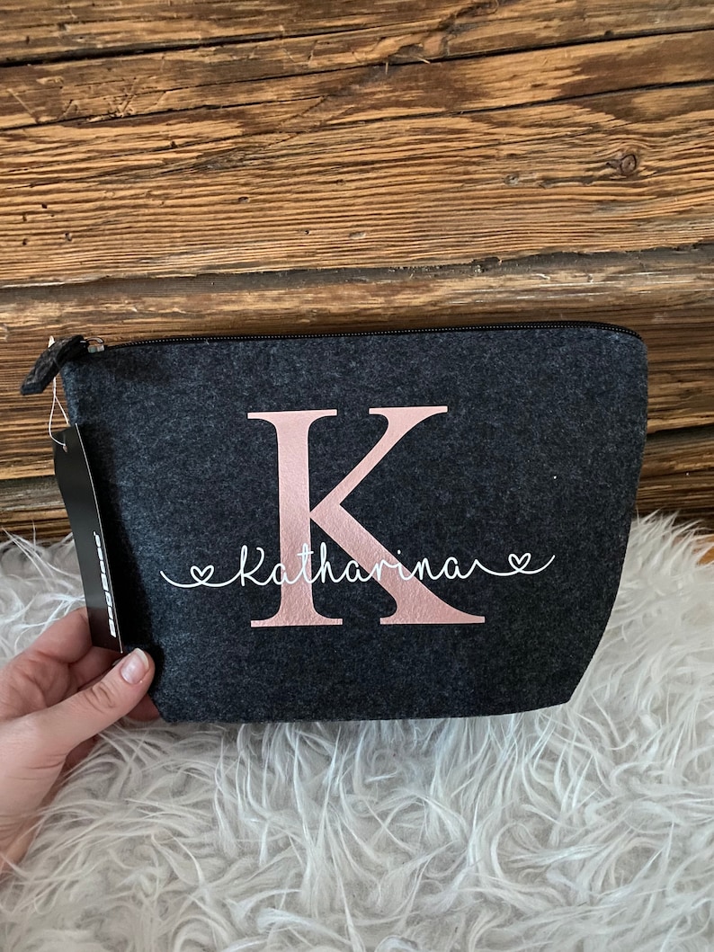 Toiletry bag bag personalized felt gift Christmas birthday accessories women souvenir small gray cosmetic bag image 2