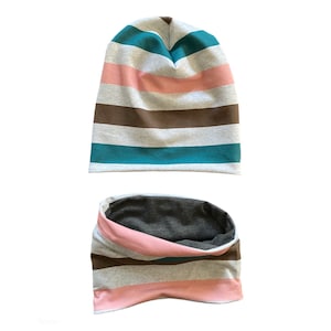 Beanie and Loop Set Hat Stripes Pastel Young Girl Gift Christmas Accessories Vintage Easter Minimalist