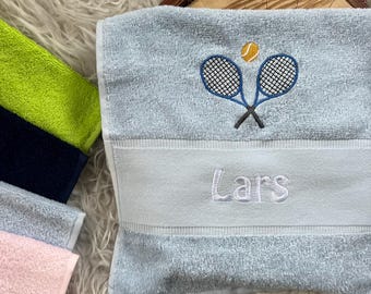 Gepersonaliseerde tennishanddoek met naam, sportcadeau, training, toernooi, sporthanddoek
