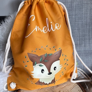 Sac de sport personnalisé avec nom renard jaune moutarde changement de sous-vêtements école maternelle sac de vacances cadeau anniversaire