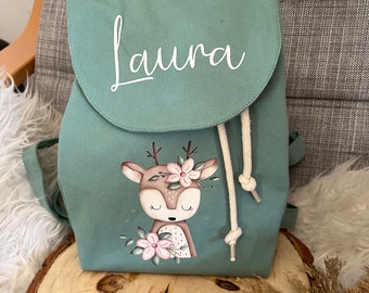 Kinderrucksack personalisiert, individuelles Geschenk Kindergartenzeit, Tasche Kindergarten, personalisiert Geburtstag Reh Rucksack 1008