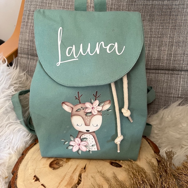 Kinderrucksack personalisiert, individuelles Geschenk Kindergartenzeit, Tasche Kindergarten, personalisiert Geburtstag Reh Rucksack 1008