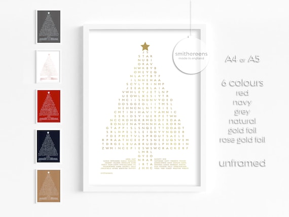 Christmas Wordsearch Print - Wall Art - Christmas Decorations - Rose Gold Print - Christmas Decor - Festive Print - Christmas Accessories