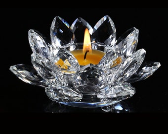 Handmade Crystal Lotus Flower Unique Candle Holder-9 Colors CANDLESTICK Glass Candle Holder For Table-small candle holder for Home Decor