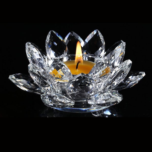 Handmade Crystal Lotus Flower Unique Candle Holder-9 Colors CANDLESTICK Glass Candle Holder For Table-small candle holder for Home Decor