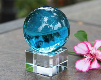 Crystal Ball,Turquoise Leaded Crystal glass Gazing crystal ball sphere divination,Clear ball,2 inches diameter ball