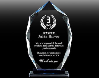 Personalized Employee Retirement Appreciation Award,Plaque, Graduation, Crystal Award, Police Awards,Engraved Trophy,Plaque,Employee Award,