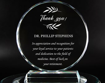 Personalized Crystal Award,Employee Retirement Appreciation Gift Plaque, Graduation Plaque,Crystal Award, Police Awards,Thank you Award