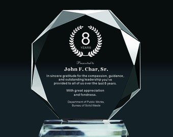 Personalized Crystal Employee Award,Retirement Appreciation, Gift for Manager, Staff,Custom Retirement Award with Laser Engraving 5 inches