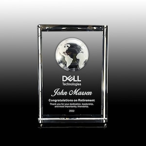 Personalized Crystal Globe Award, Awards, Engraved Trophy, Crystal Plaque,World Trophy, Deep Etched Trophy, Employee of month, Year, Earth,