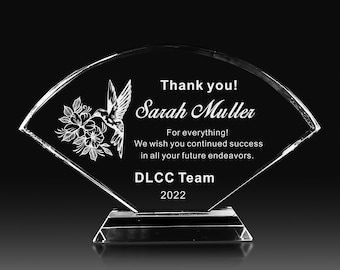 Fan Shape Plaque，Personalized Crystal Award,Retirement Appreciation Gift ,Graduation Plaque, Crystal Award, Awards,Fan Shape Thank You