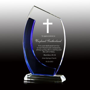 Personalized Crystal Award for Church, Retirement Appreciation ,Gift Plaque, Graduation Plaque, Crystal Award, Engraved Trophy,Award