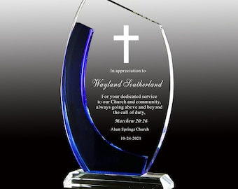 Personalized Crystal Award for Church, Retirement Appreciation ,Gift Plaque, Graduation Plaque, Crystal Award, Engraved Trophy,Award