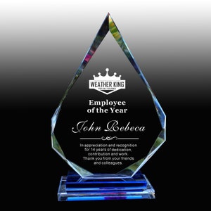 Personalized Crystal Employee Award, Gift for Manager, Staff,Custom Retirement Award with Laser Engraving ,Teardrop shape ,For company logo