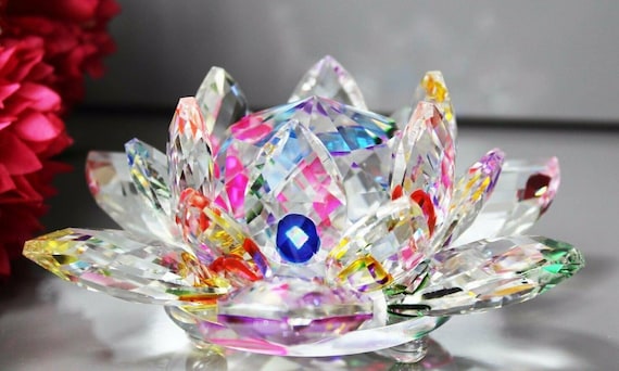 Cristal Grande Flor De Loto Ornamento con caja de regalo Crystocraft Decoración 