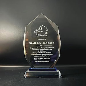 Personalized Crystal Award, Engraved Retirement Gift, Employee Appreciation Plaque image 7
