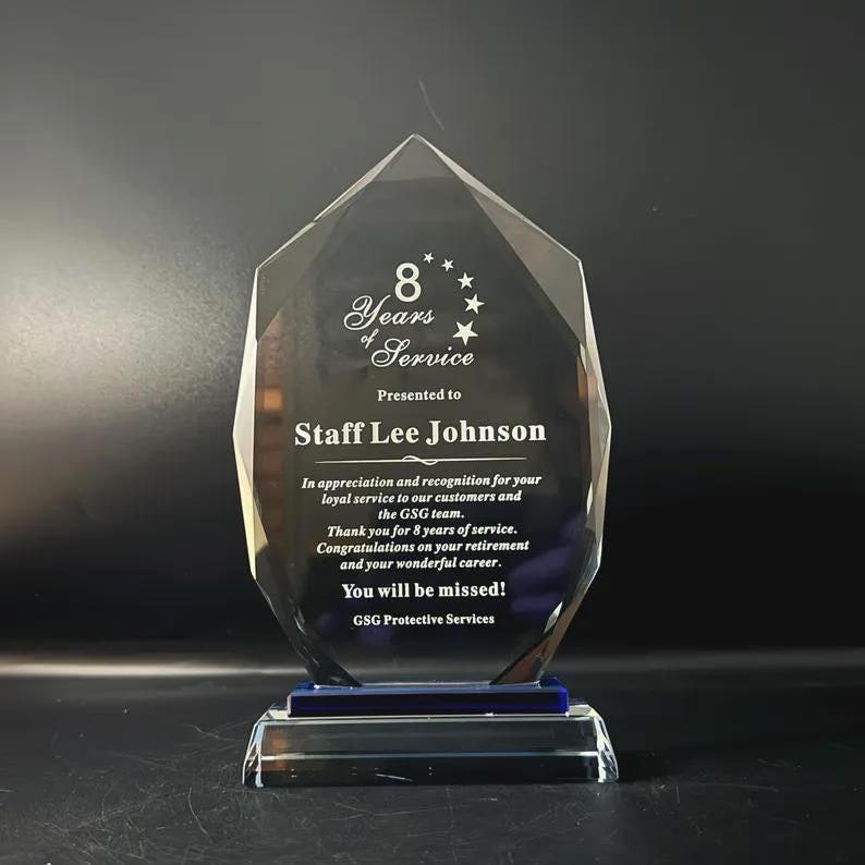 Personalized Crystal Award, Engraved Retirement Gift, Employee Appreciation Plaque image 7