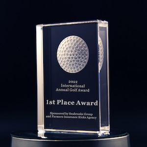 Personalized Crystal Golf Award, Crystal Award, Awards,Free Engraved Trophy,Crystal Plaque,Golf Trophy,Laser Etched Crystal Trophy