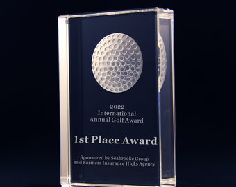 Personalized Crystal Golf Award, Crystal Award, Awards,Free Engraved Trophy,Crystal Plaque,Golf Trophy,Laser Etched Crystal Trophy