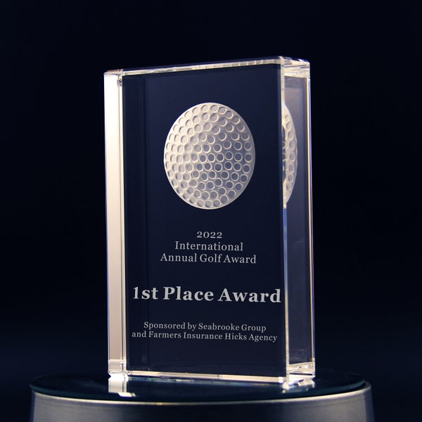 Personalized Crystal Golf Award, Crystal Award, Awards,Free Engraved Trophy,Crystal Plaque,Golf Trophy,Laser Etched Crystal Trophy