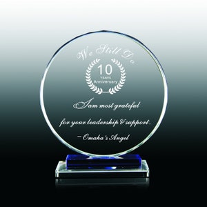 6‘Crystal Award, Awards,Personalized Crystal Anniversary gift,Retirement Employee Appreciation Gift Plaque, Graduation Plaque, Trophy,
