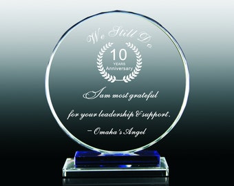 Placa de cristal personalizada para premiar, regalo de jubilación o reconocimiento a los empleados.