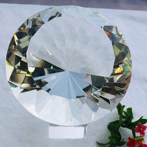 Engraved Crystal Diamond Paperweight, Glass Award Trophy (5 inch)