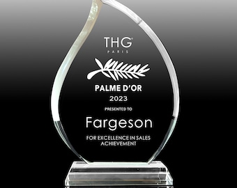 Premio de cristal personalizado, placa de agradecimiento por jubilación de empleados