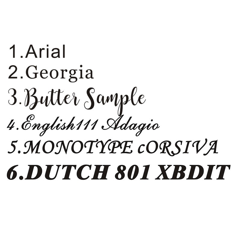 以下が含まれることがあります： Arial、Georgia、Butter Sample、English111 Adagio、MONOTYPE CORSIVA、DUTCH 801 XBDIT などのフォント名のリストです。