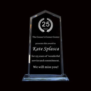 Personalized Crystal Employee Retirement Appreciation Gift Plaque, Graduation Plaque, Crystal Award, Police Awards,Free Engraved Trophy