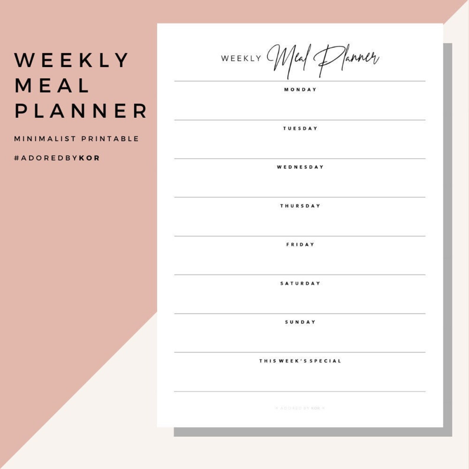 Minimalist Weekly Meal Planner | Meal Planning | Printable PDF ...