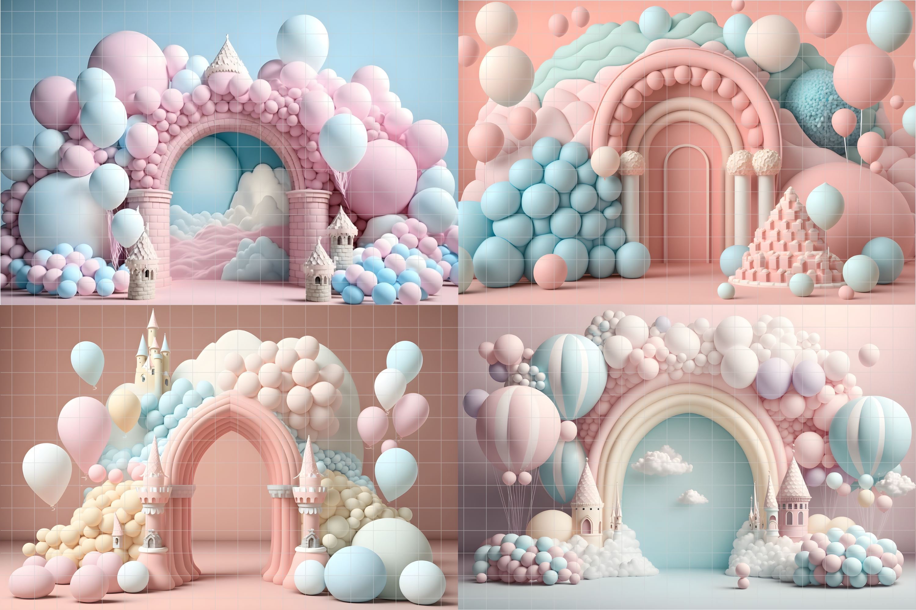 12 Cotton Candy Castle and Balloon Digital Backdrops, Cake Smash ...