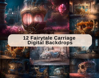 Fairytale Carriage Digital Backdrops, Enchanted Backgrounds, Studio Backdrops, Photoshop, Wedding, Maternity Photography overlays