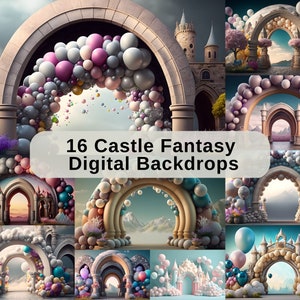 Castle Fantasy Digital Backdrops, Cake Smash, Wedding and Maternity Backgrounds, Studio Backdrops, Photoshop overlays