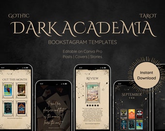 Gothic Bookstagram Canva PRO Template Bundle, Editable Templates for Instagram, Dark Academia Bookstagram, Tarot Bookstagram Canva Tamplate