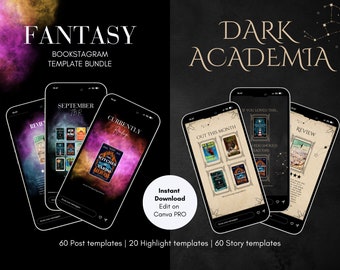 Gothic Bookstagram Fantasy Bookstagram Canva PRO Template Bundle, Dark Academia Bookstagram, Editable Bookstagram Canva Tamplate
