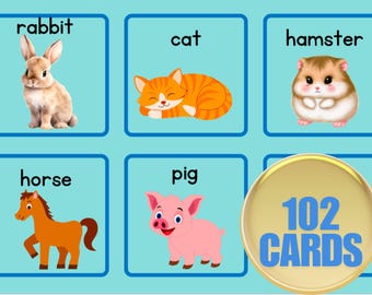 Autism Speech Flashcards, Animal Learning Cards (102 Cards)