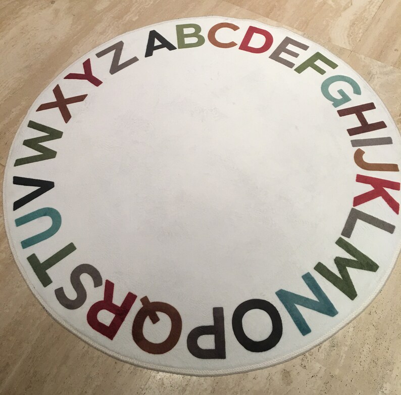 Round ABC Alphabet Rug Educational Kids Room Carpet Nursery Etsy