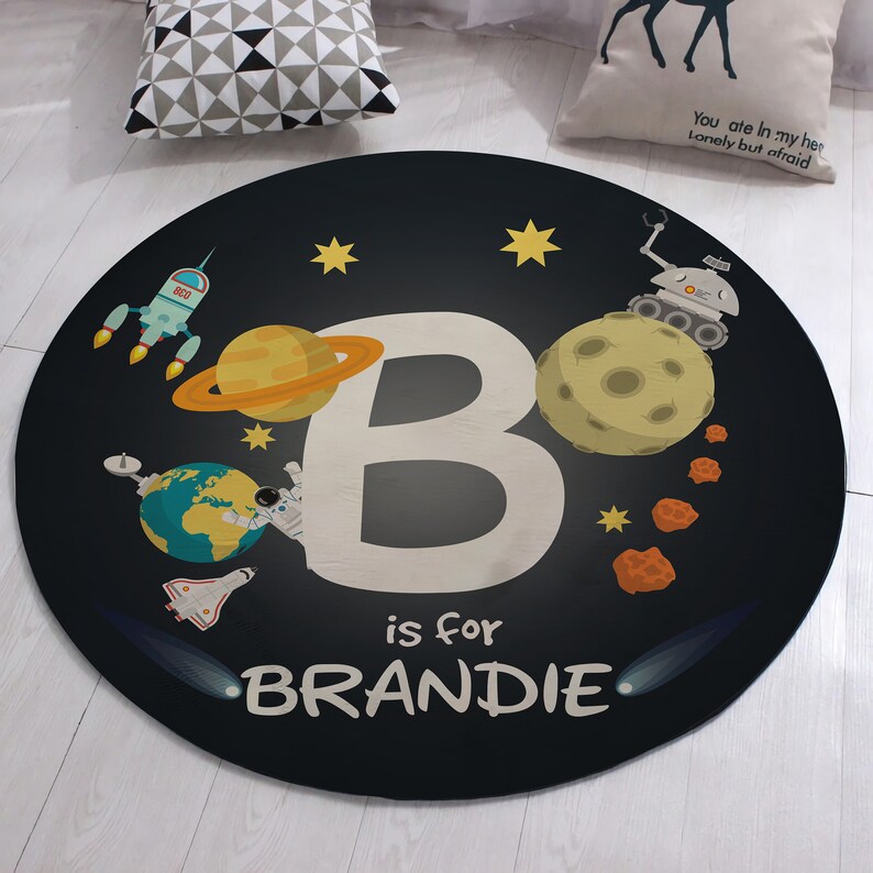 Personalized Space Themed Nursery Rug Playmat Baby Nursery Etsy