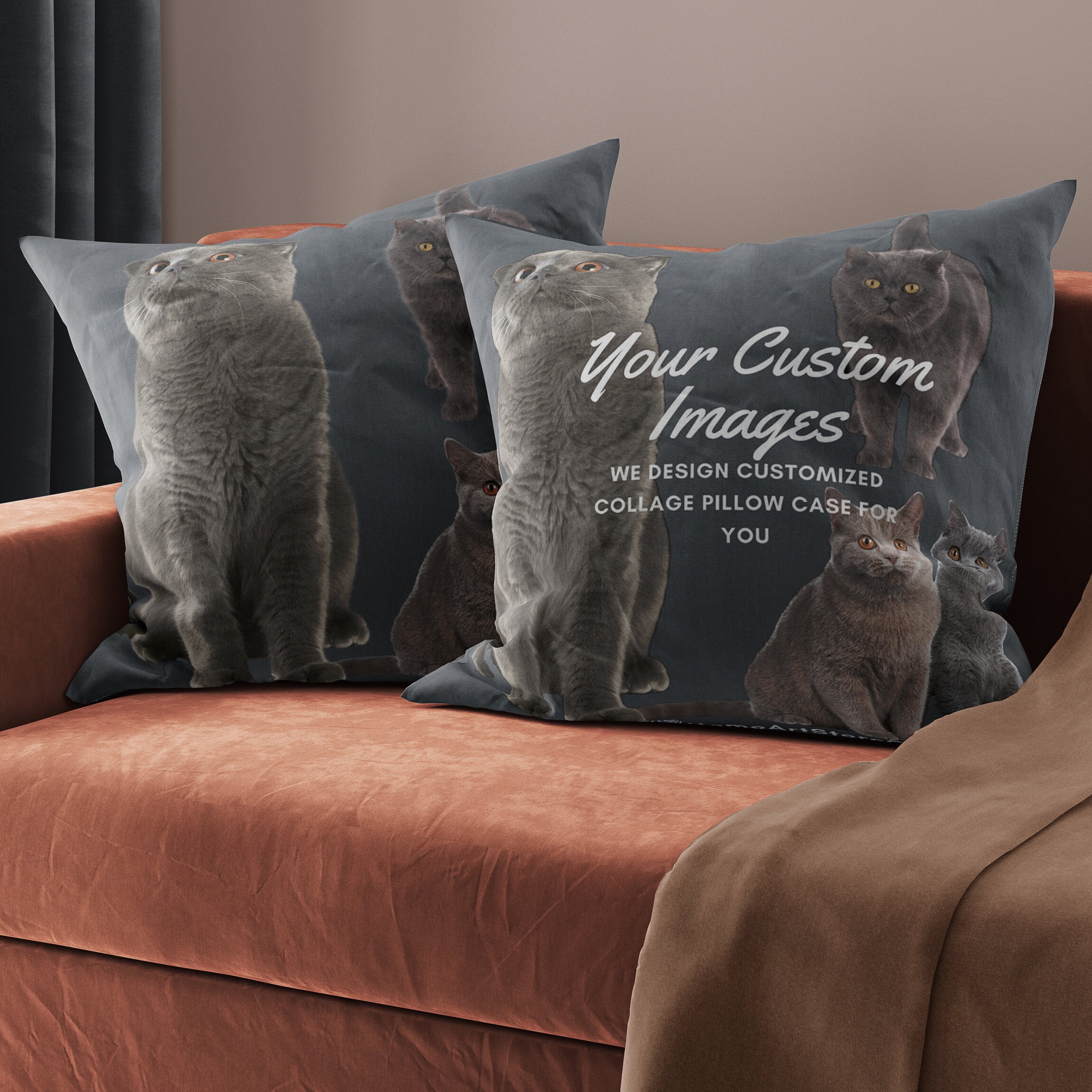 Cat Photo Collage Pillow Case Decorative Cat Pillow Cover Etsy