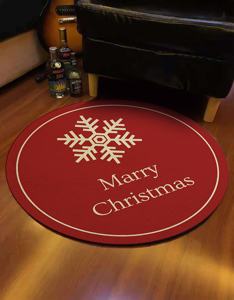 Merry Christmas Rug Christmas Rug Round Christmas Carpet Etsy