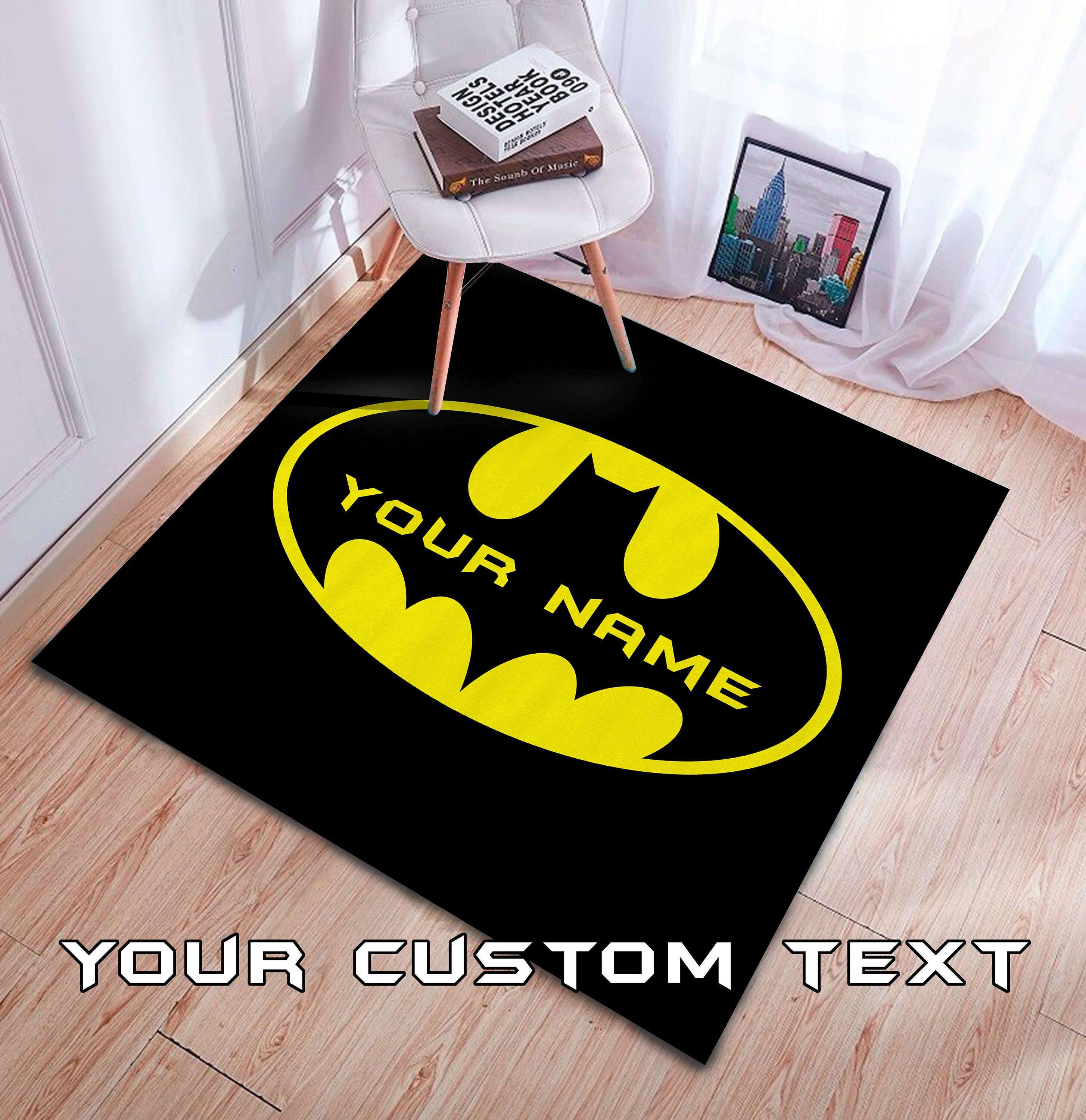 Custom Batman Rug Personalized Batman Logo Carpet Write Your Etsy